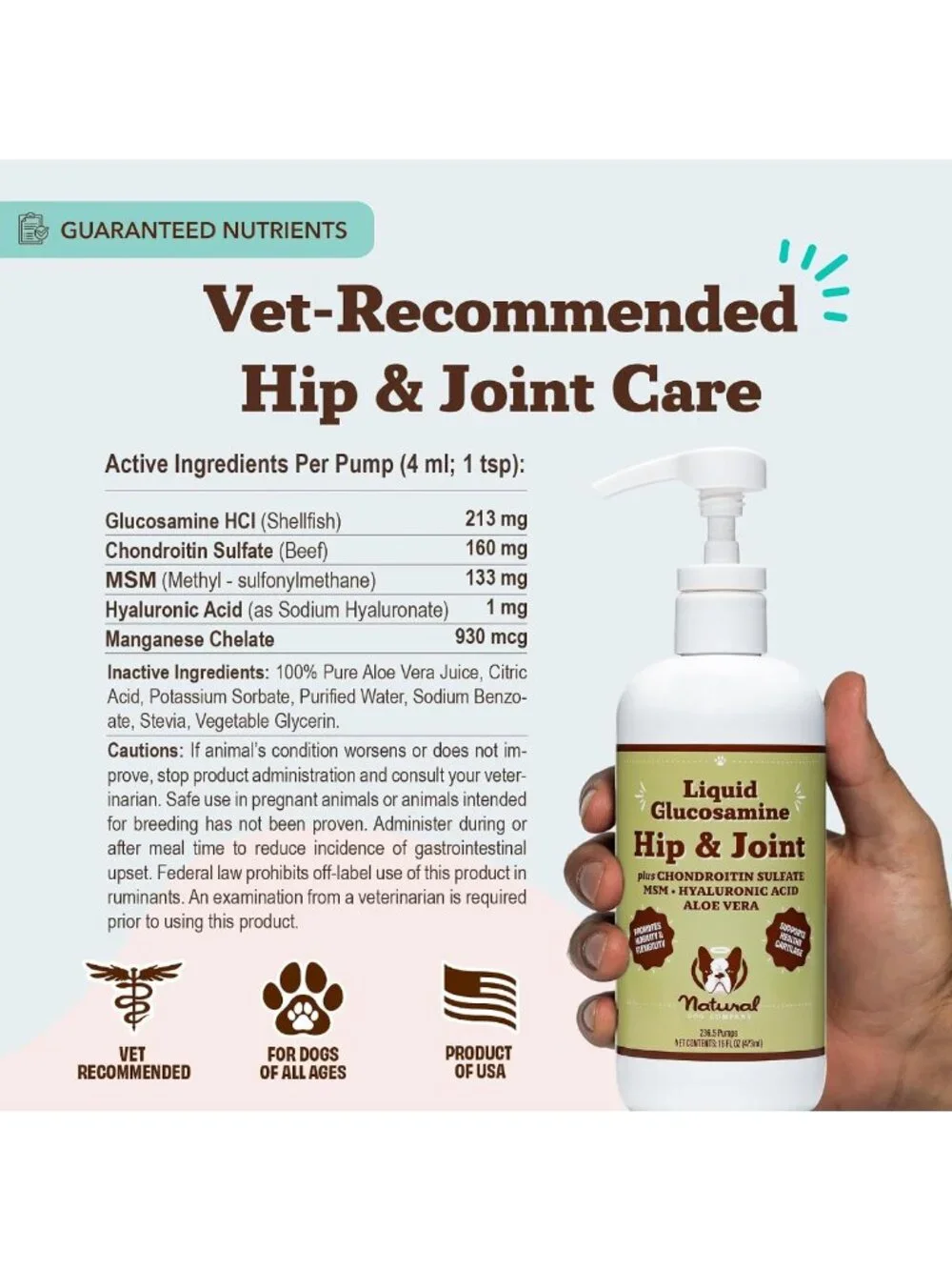 Natural Liquid Glucosamine for Dogs | Extra Strength Joint & Hip Oil, 32 oz.